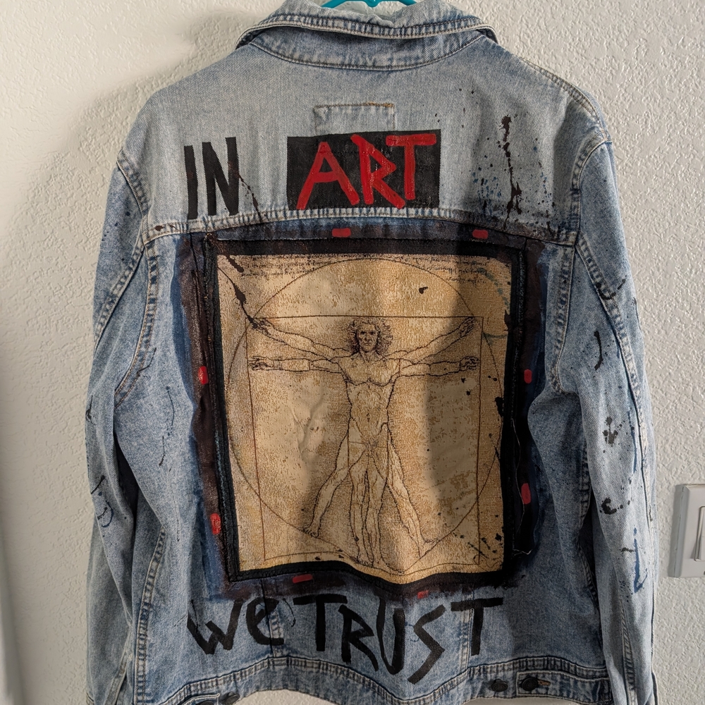 HANDMADE IN ITALY: Light Blue Jean Jacket With Design On Back